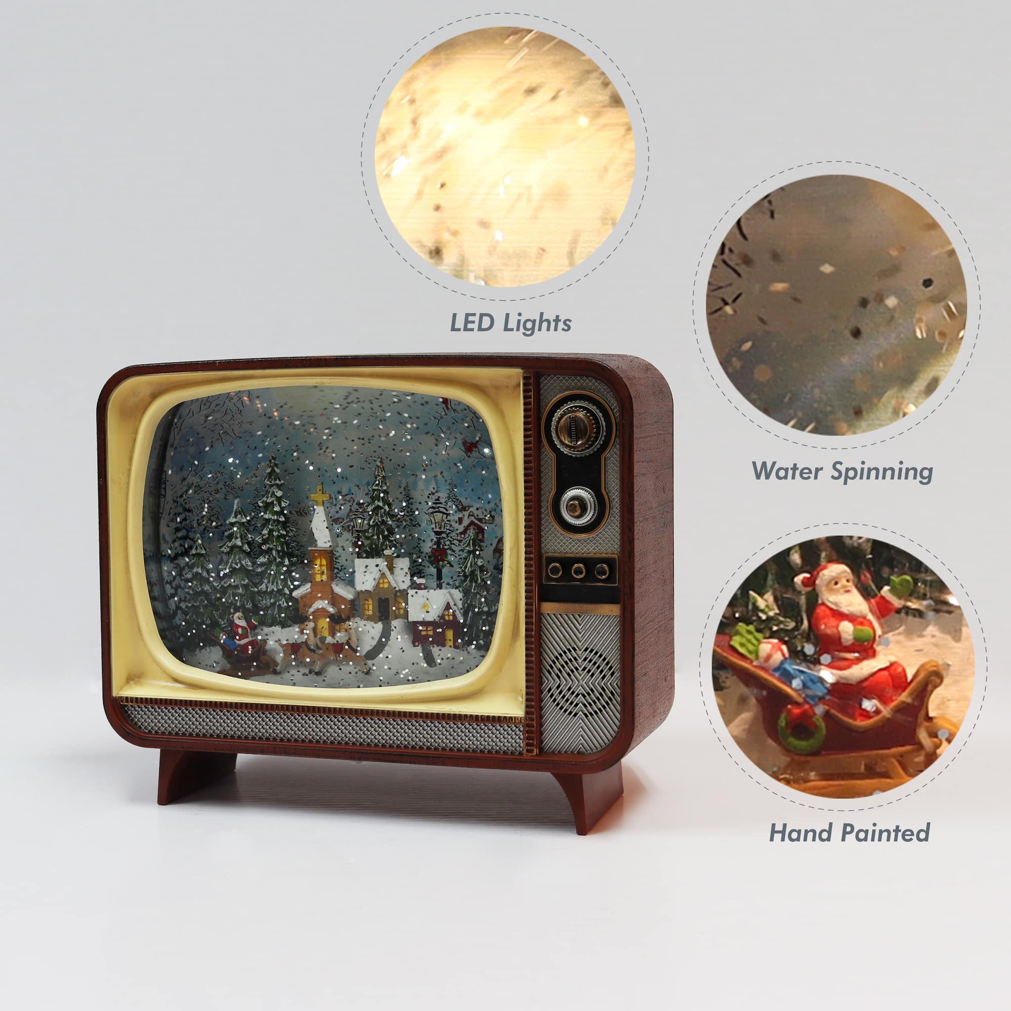 Moments in Time 6.7" Brown Retro TV with Village Scene Décor